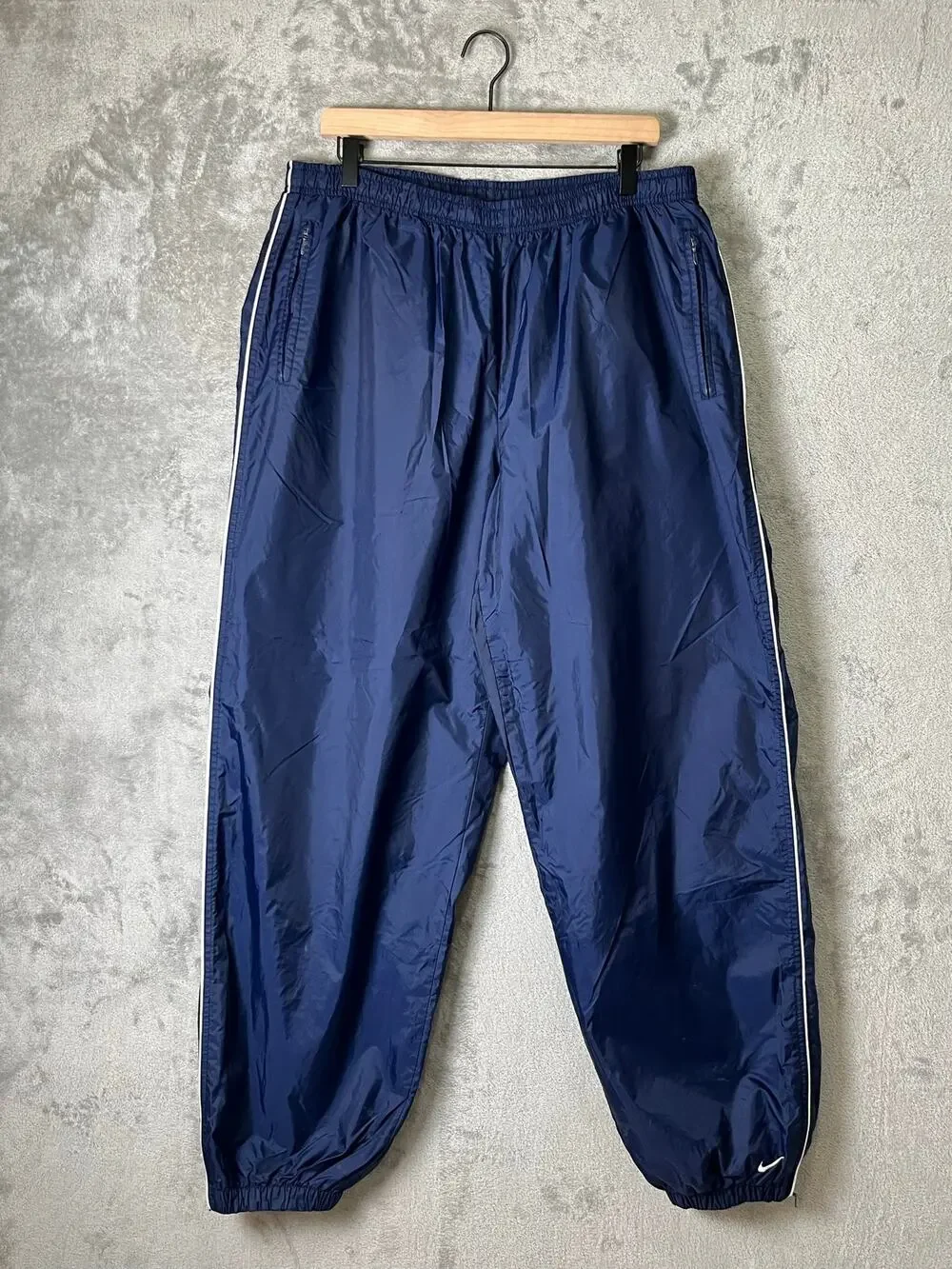 Vintage Y2K Nike Navy Windbreaker Track Pants Swoosh Lined Joggers Men's XXL